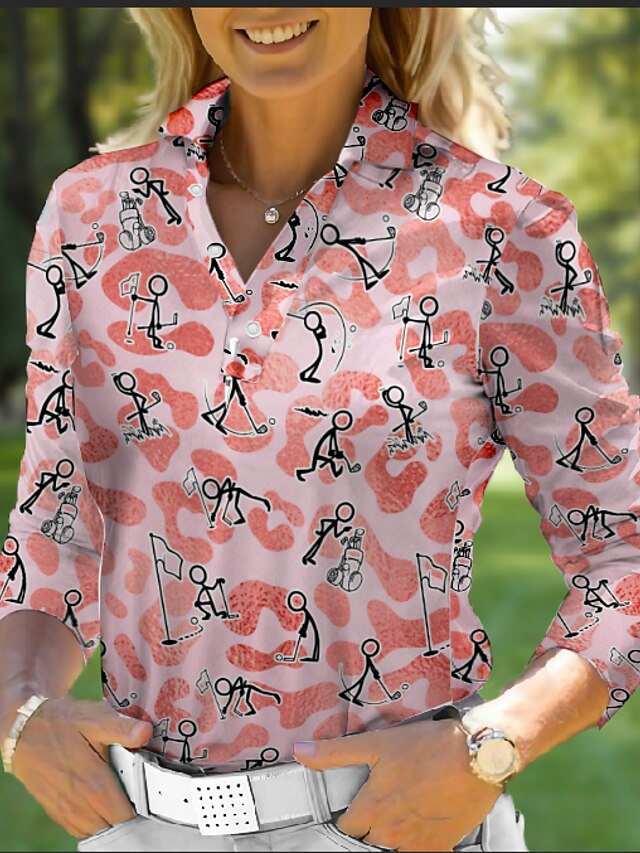 Women's Polo Shirt Funny Golf Shirt Button Up Polo Breathable Quick Dry Moisture Wicking Long