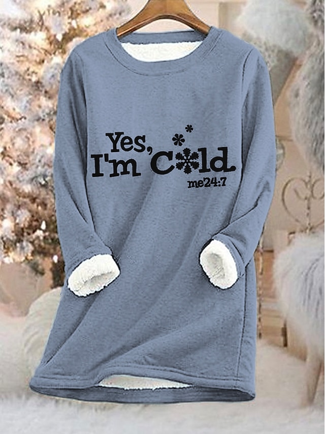  Sudadera de mujer, jersey de forro polar con letras, informal, deportiva, de peluche, cómoda, con cuello redondo, manga larga, top microelástico, caída&Tejido suave, transpirable y cómodo para el