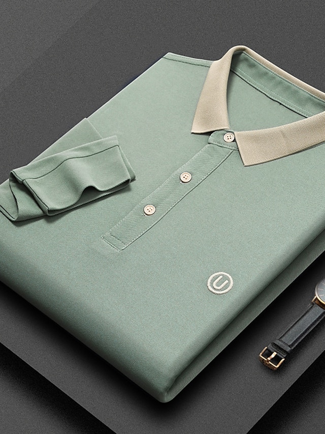  Per uomo Polo commerciale Camicia da golf Golf Attività commerciale Informale Classico Manica lunga Di tendenza Essenziale Color Block Ricamato Autunno Inverno Standard Blu chiaro Nero Bianco Verde
