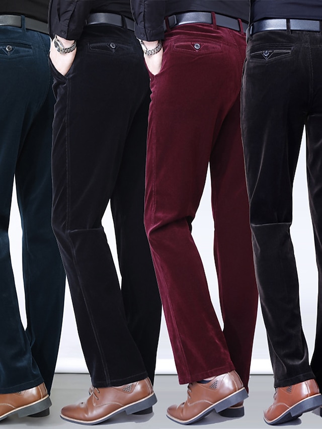  Męskie Garnitury Spodnie sztruksowe Spodnie Spodnie garniturowe Kieszeń Równina Komfort Oddychający Na zewnątrz Codzienny Wyjściowe Sztruks Moda Codzienny Czarny Wino