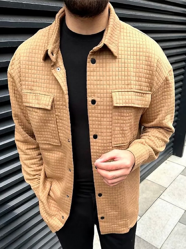  Per uomo Camicia a nido d'ape Maglia Henley a nido d'ape Giacca camicia Sopracamicia Semplice All'aperto Abbigliamento quotidiano Nero Bianco Marrone Manica Lunga Bavero Autunno & Inverno