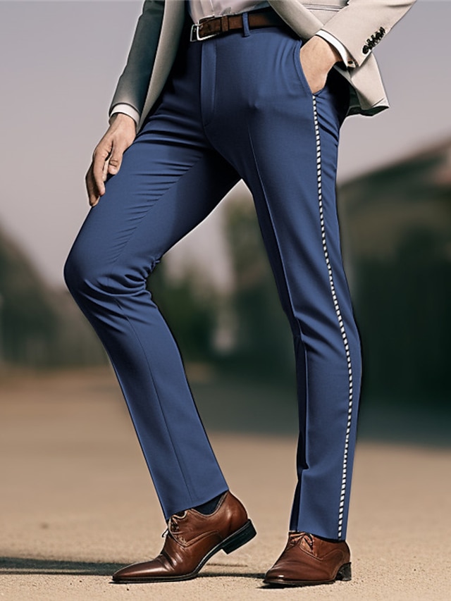  Męskie Spodnie Typu Chino Spodnie codzienne Przednia kieszeń Niejednolita całość Komfort Biznes Codzienny Święto Moda Szykowne i nowoczesne Niebieski Brązowy