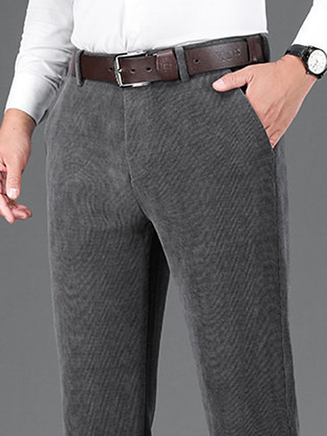  Men's Dress Pants Corduroy Pants Winter Pants Trousers Suit Pants Pocket Plain Comfort Breathable Outdoor Daily Going out Fashion Casual Black Khaki