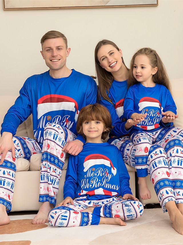 Christmas Family Matching Pajamas Sets Letter Elk Casual Comfort Soft