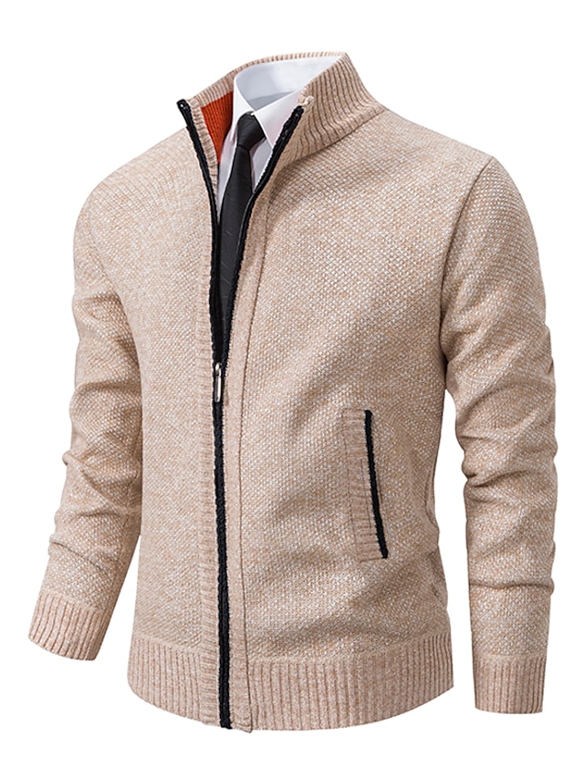 Men's Cardigan Sweater Ribbed Knit Cropped Knitted Plain Standing ...