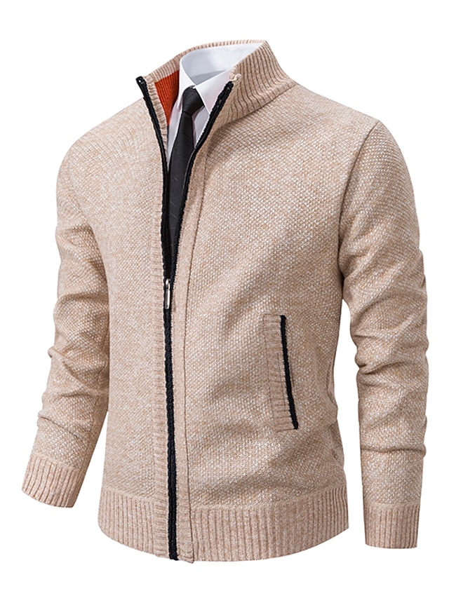  Homens Sueter Cardigan Suéter com zíper Estriado Tricotar Cropped Tricotado Tecido Colarinho Clerical Aquecimento Contemporâneo Moderno Roupa Diária Para Noite Roupa Primavera & Outono Preto Azul S M