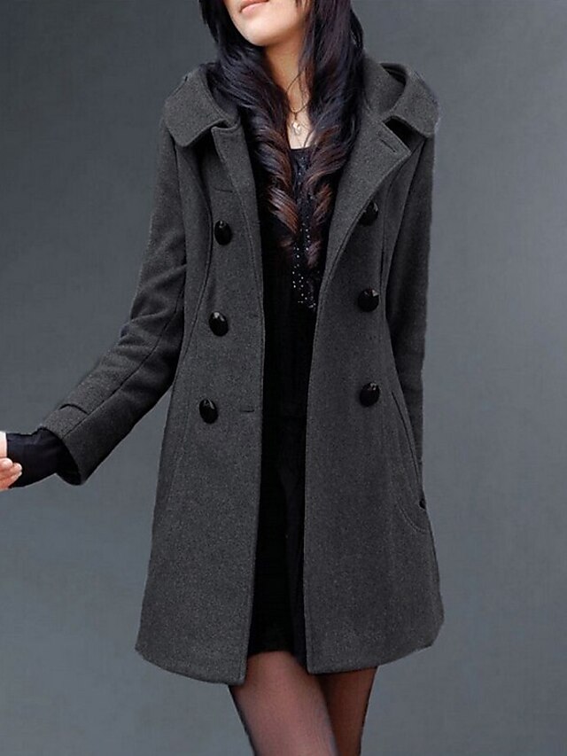 Women's Coat Long Pocket Button Winter Plus Size Coat Keep Warm Black ...