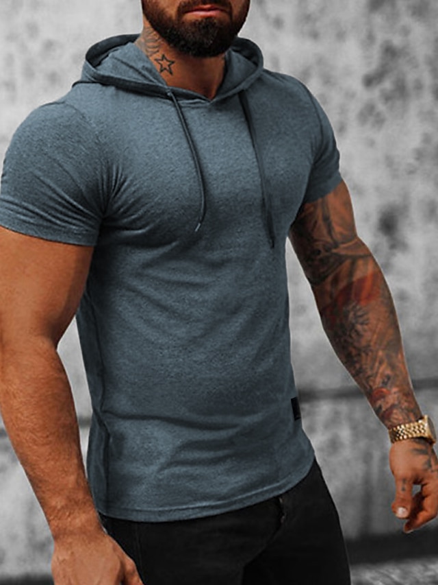  Per uomo maglietta T-shirt Liscio Con cappuccio Strada Da mare Maniche corte Abbigliamento Di tendenza Originale Essenziale