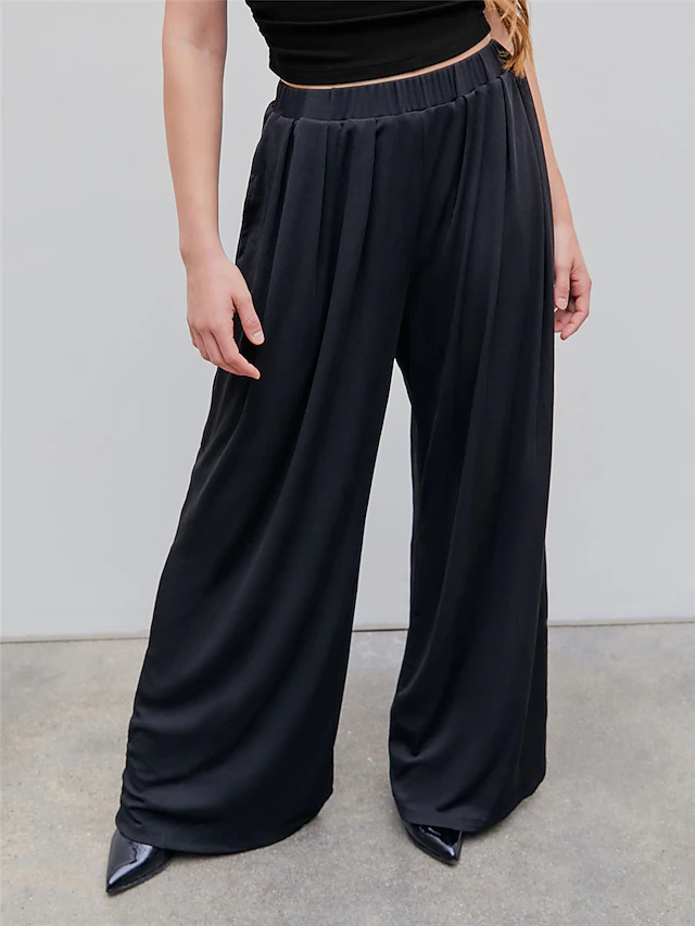 Women's Wide Leg Dress Pants Trousers Full Length Modal Pocket Micro-elastic High Waist Fashion Streetwear Street Daily White / Black Black S M Fall Winter 9
