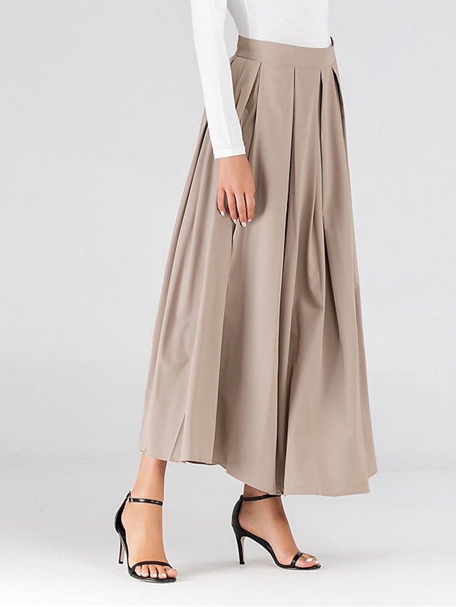  Women's Skirt Swing Maxi khaki Skirts Fall & Winter Pleated Fashion Elegant Casual Street Daily M L XL