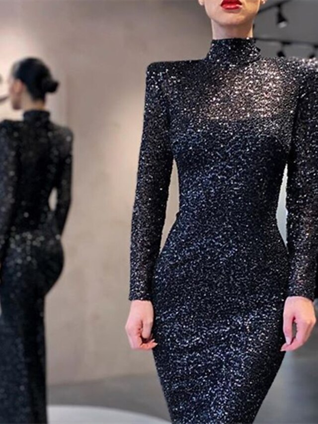 Elegant Long Black Sleeveless Mermaid Sequined Evening Dresses