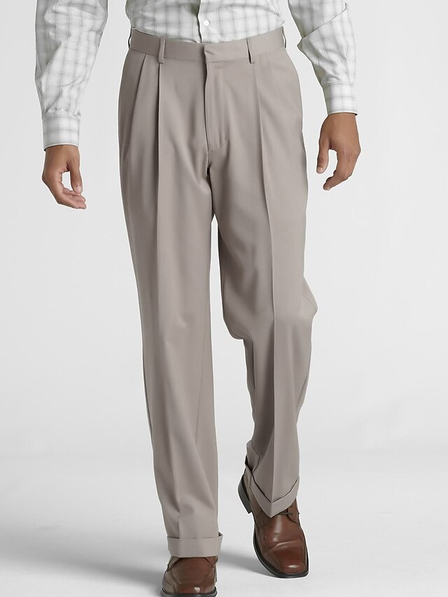 Men's Graduation Dress Pants Trousers Pleated Pants Suit Pants Pocket Plain Comfort Breathable Outdoor Daily Going out Fashion Casual Black Apricot4