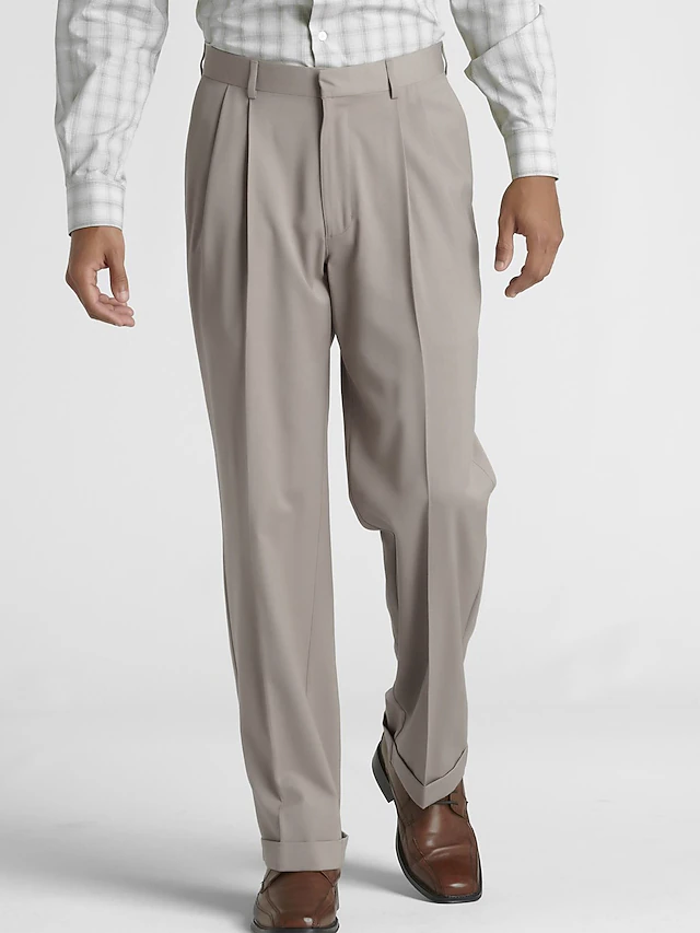 Men's Graduation Dress Pants Trousers Pleated Pants Suit Pants Pocket Plain Comfort Breathable Outdoor Daily Going out Fashion Casual Black Apricot4