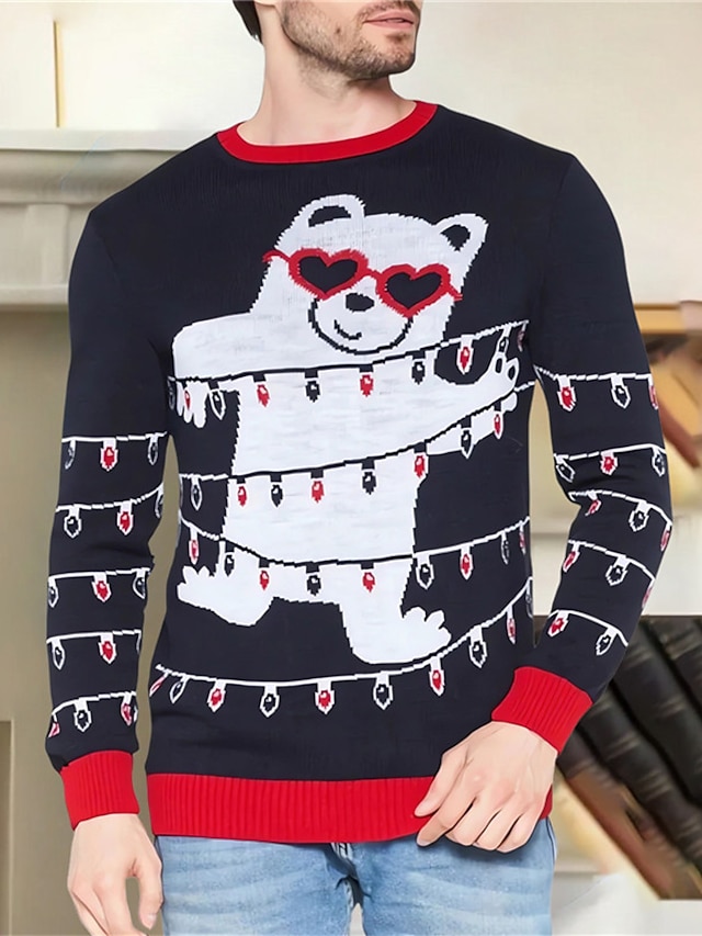 Heart Bear Fashion Streetwear Designer Men's Knitted Ugly Christmas