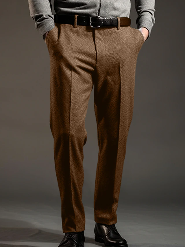 Men's Dress Pants Trousers Suit Pants Tweed Pants Pocket Plain Comfort Breathable Outdoor Daily Going out Fashion Casual Black Light Grey 7