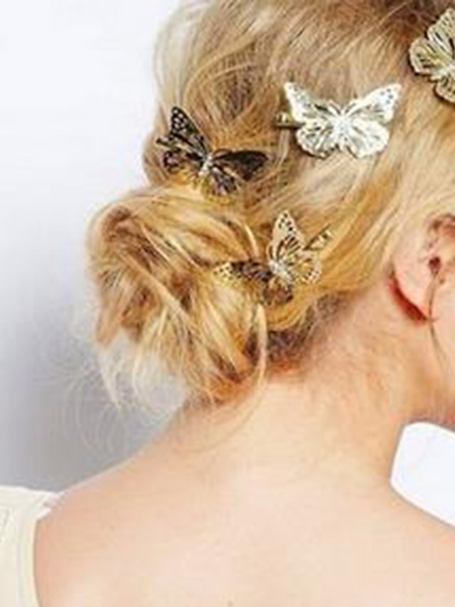  4stk Dame Hair Claw Hair Clip Til Jul Gave Ferie Fødselsdag Klassisk Legering Sølv Guld