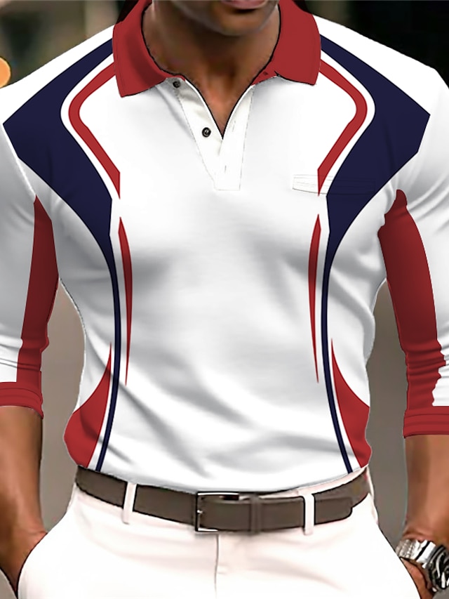  Hombre polo deportivo Camiseta de golf Casual Deportes Diseño Manga Larga Moda Básico Bloque de color Retazos Botón Primavera & Otoño Ajuste regular Verde Claro Rojo Naranja Gris polo deportivo