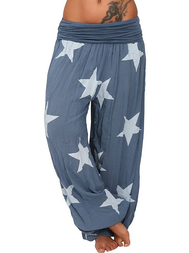 Women's Chinos Bloomers Harem Pants Fashion Streetwear Full Length Mid Waist Star Baggy Printing Comfort Breathability Soft Micro-elastic Vacation Street Daily Light Blue Light Green Coffee Fall 7