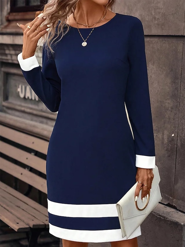  Robe casual Robe sweat Femme Mini robe Extérieur Vacances Sortie manche longue Col Ras du Cou Imprimer Actif Mode Rayé Ample Noir Vin bleu marine S M L XL XXL