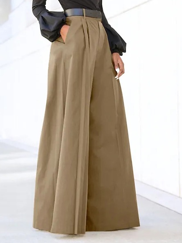  Women‘s Wide Leg Dress Work Pants Bell Bottom Full Length Fashion Streetwear Daily Black Khaki S M Fall Winter