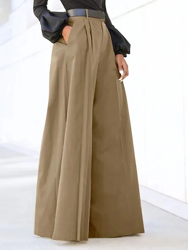 Women's Wide Leg Dress Work Pants Bell Bottom Full Length Fashion Streetwear Daily Black Khaki S M Fall Winter 8