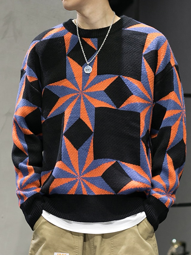Geometry Fashion Streetwear Designer Men's Knitted Print Pullover