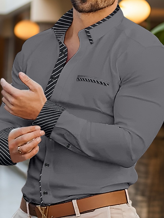  Voor heren Overhemd Zomer overhemd Overhemd met knopen Normaal shirt Wit Rood Grijs Lange mouw Kleurenblok Revers Dagelijks Vakantie Voorvak Kleding Katoen Katoenmix Modieus Casual Comfortabel