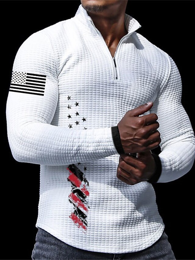 National Flag Casual Men's 3D Print Waffle Polo Shirt Zip Polo Golf