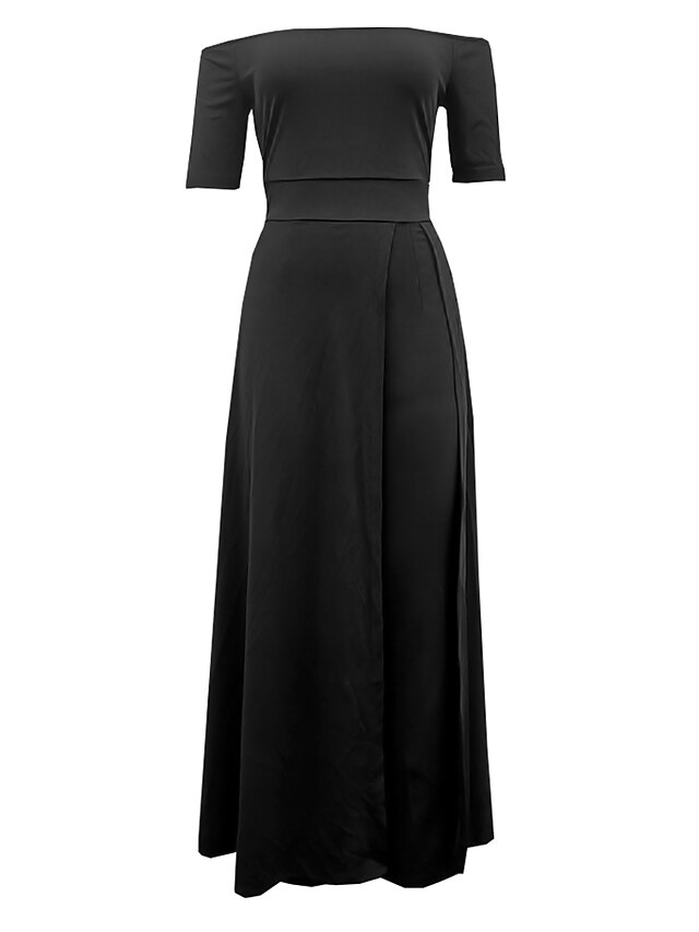Black Jumpsuit for Women Overlay Print Solid Color Off Shoulder Wedding ...