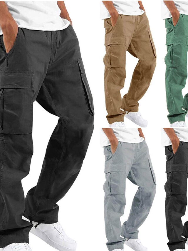  Men's Cargo Pants Trousers Multi Pocket Straight Leg Solid Color Comfort Breathable Casual Daily Fashion Streetwear Black Yellow