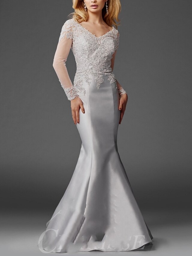 Mermaid / Trumpet Evening Gown Elegant Dress Christmas Sweep / Brush Train Long Sleeve High Neck Stretch Chiffon with Rhinestone Ruched