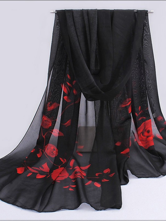  kvinders digital printede chiffon silke tørklæde grene og blade rose badehåndklæde