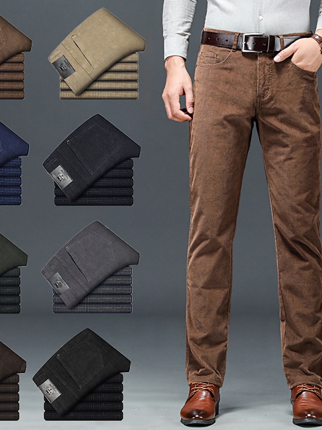  Men's Dress Pants Corduroy Pants Trousers Suit Pants Pocket Plain Comfort Breathable Outdoor Daily Going out Corduroy Fashion Casual Black Army Green