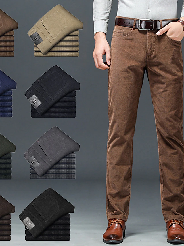Men's Dress Pants Corduroy Pants Trousers Suit Pants Pocket Plain Comfort Breathable Outdoor Daily Going out Fashion Casual Black Army Green 14