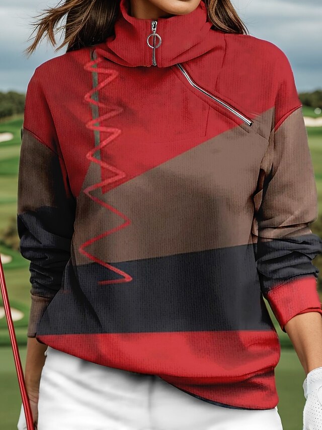 Women's Golf Hoodie Golf Pullover Golf Sweatshirt Yellow Red Red Brown