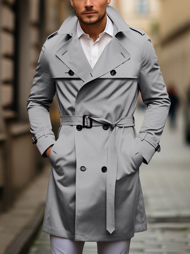  Homme Veste de transition Trench Extérieur Printemps & Automne Polyester Coupe-Vent Vêtements d'extérieur Vêtement Tenue Streetwear Uni Poche Avant Revers Double Boutonnage