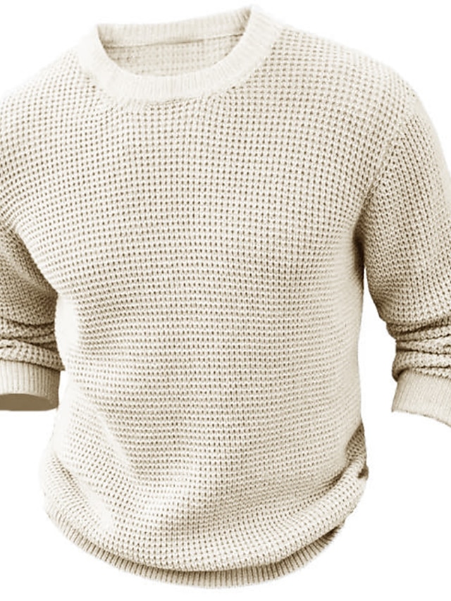  Men's Knitwear Pullover Waffle Knit Regular Knit Plain Crew Neck Modern Contemporary Casual Work Daily Wear Clothing Apparel Fall & Winter Black White S M L