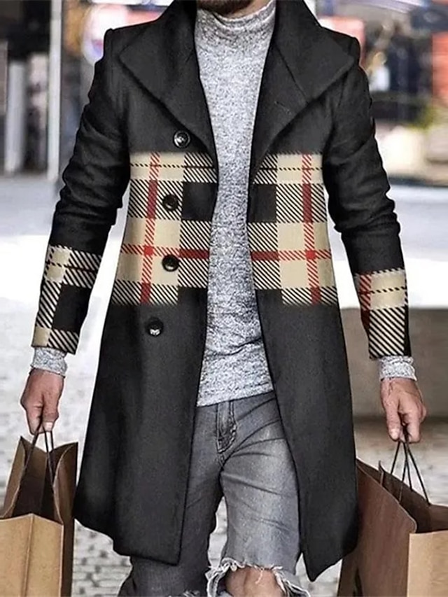 Mens Graphic Jacket Plaid Business Coat Work Wear To Going Out Fall ...