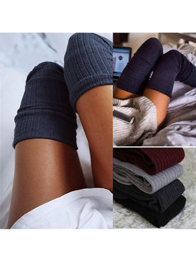  Women's Stockings Thigh-High Crimping Socks Tights Thermal Warm Stretchy Knitting Fashion Casual Daily Navy Black Dark Grey One-Size