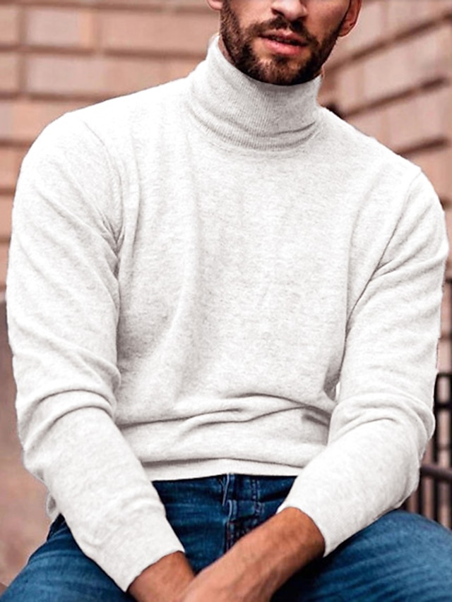  Men's Turtleneck Sweater Pullover Sweater Jumper Mens Turtle Neck Jumper Ribbed Knit Regular Knit Plain Turtleneck Modern Contemporary Slim Fit Work Daily Wear Clothing Apparel Fall & Winter Wine