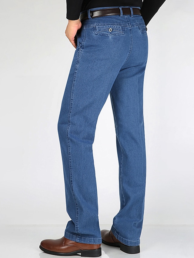  Homens Jeans Calças Calças jeans Bolsos Tecido Conforto Respirável Ao ar livre Diário Para Noite Misto de Algodão Moda Casual Azul Azul Escuro