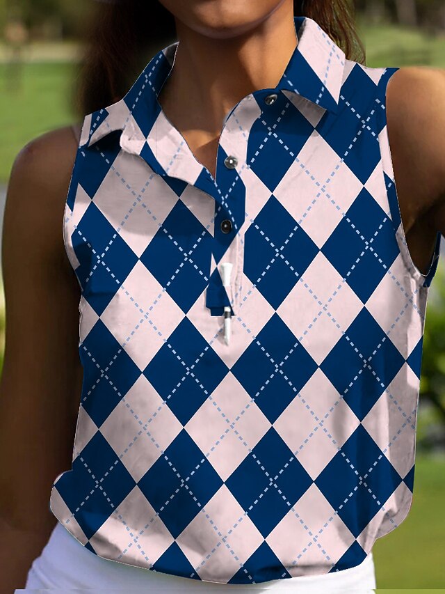 Women's Golf Polo Shirt Golf Clothes Blue Green Light Blue Sleeveless