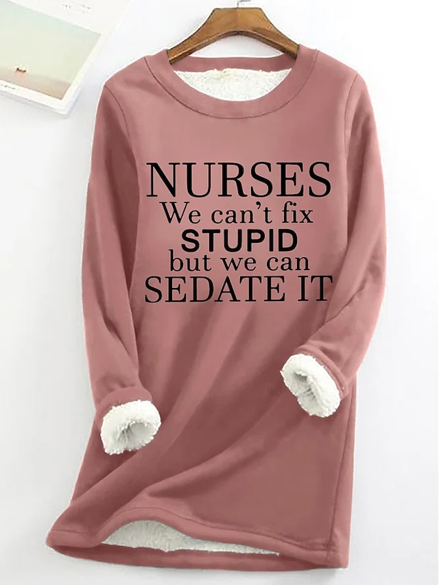  hanorac de damă pulover sherpa poliester scrisoare street casual cald fuzzy comfrt gât rotund top cu mânecă lungă micro-elastic toamna & țesătură moale și confortabilă pentru iarnă