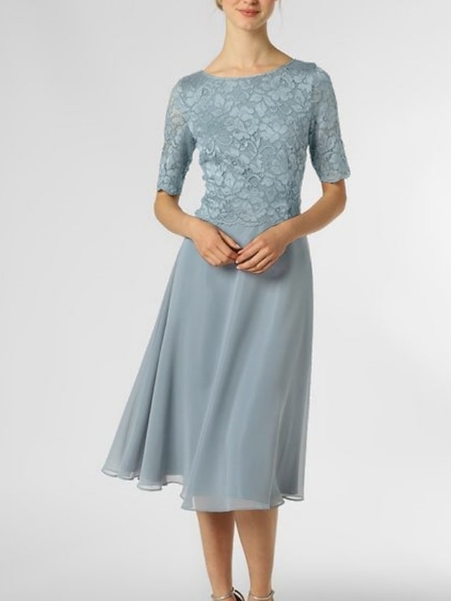  A-Linie Brautmutterkleid kleid hochzeitsgast Elegant Extraklein U-Ausschnitt Knie-Länge Chiffon Halbe Ärmel mit Plissee Einheitliche Farbe 2024