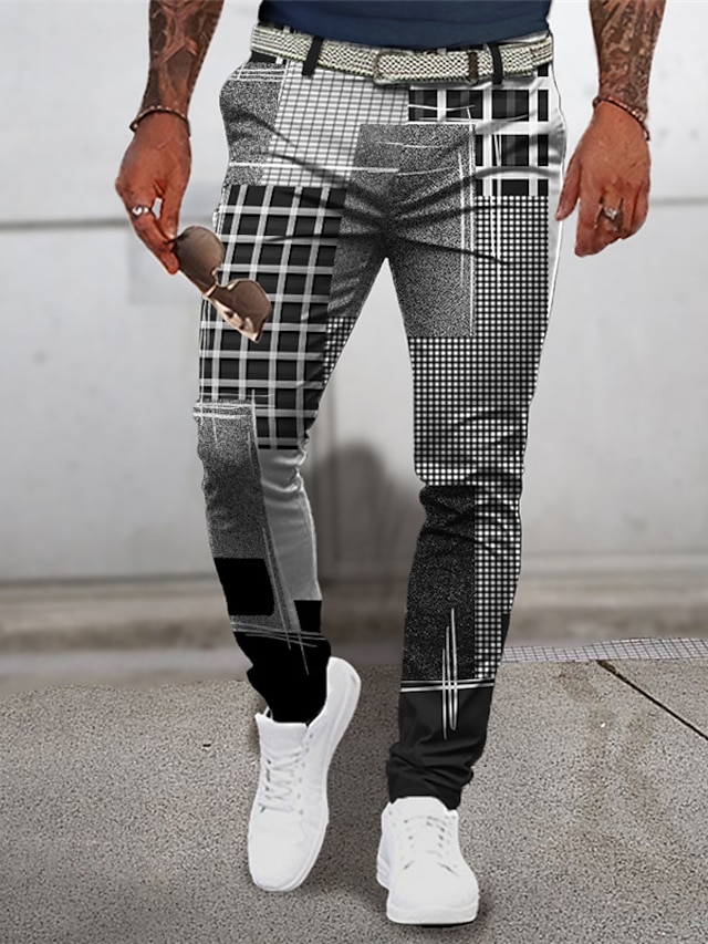  A quadri Geometria Informale Per uomo Stampa 3D Pantaloni Esterno Da tutti i giorni Abbigliamento di strada Poliestere Blu Marrone Verde S M L Vita normale Elasticità Pantaloni