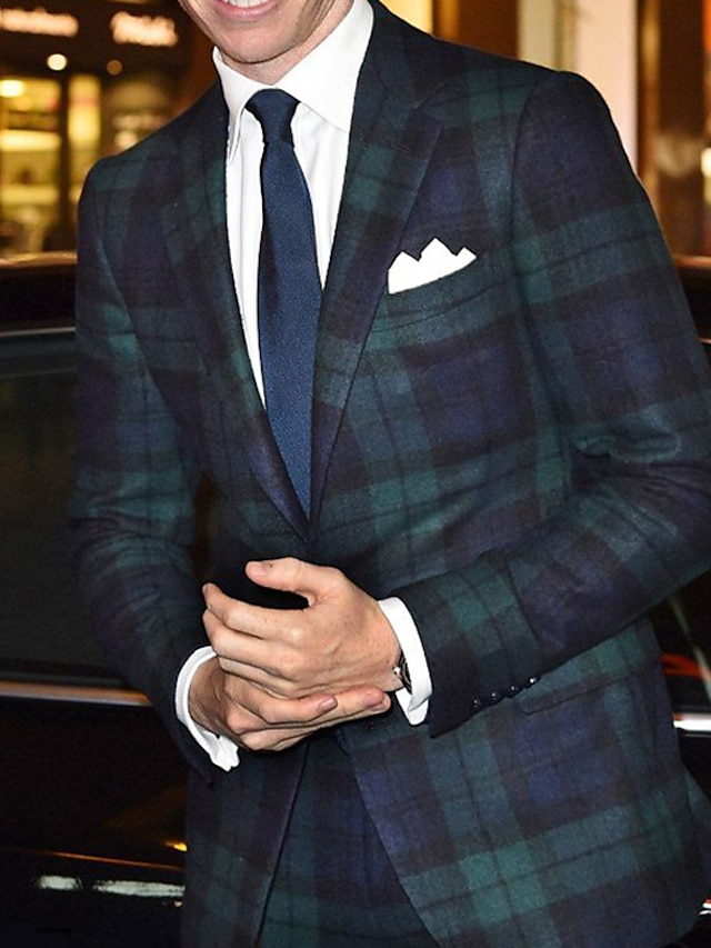  giacca blazer da ufficio scozzese da uomo vestibilità sartoriale regolare a quadri monopetto a due bottoni verde 2024