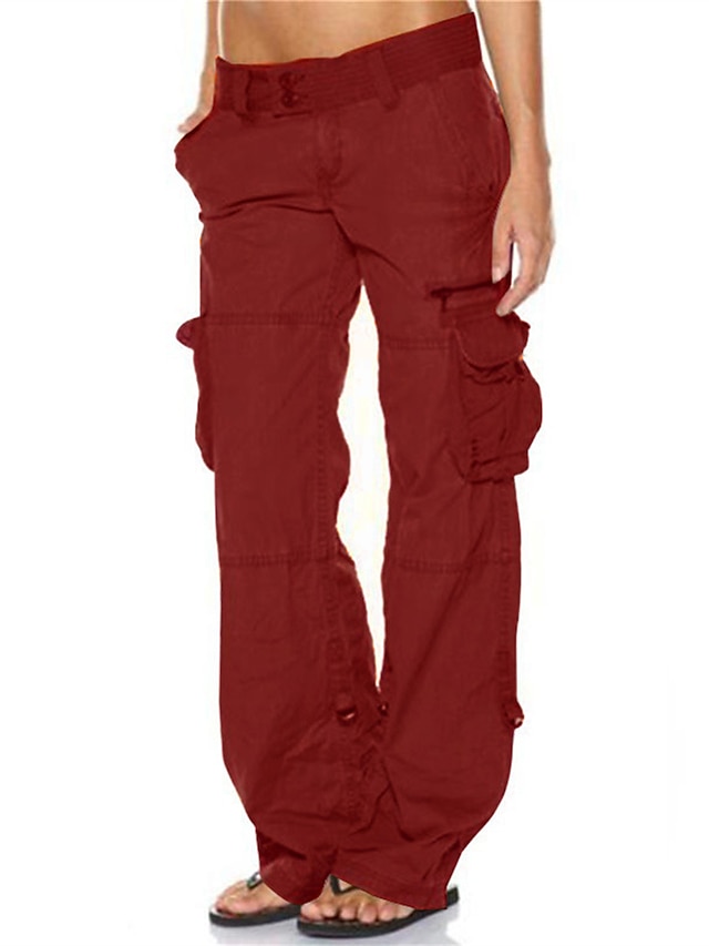  Pentru femei Pantaloni Cargo Picior Larg Buzunar Talie medie Lungime totală Roșu Vin Iarnă