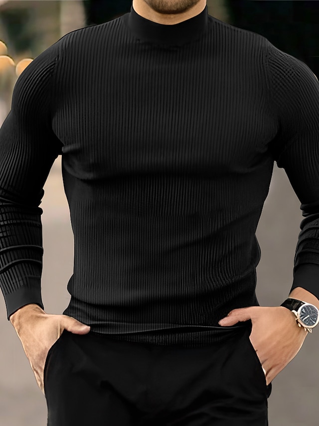  Men's Sweater Turtleneck Sweater Pullover Jumper Ribbed Knit Cropped Knitted Plain Turtleneck Fashion Keep Warm Daily Wear Vacation Clothing Apparel Fall & Winter Black Blue S M L