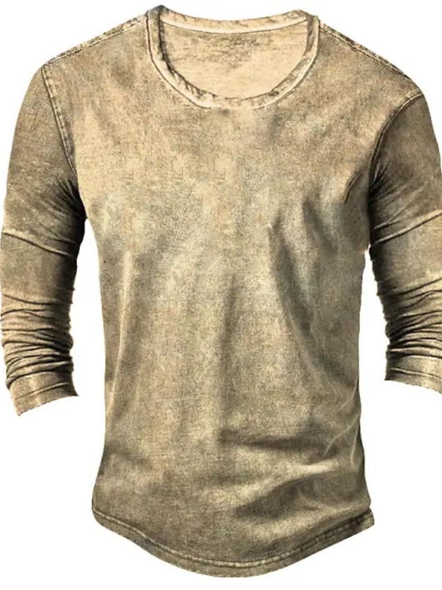  Bărbați Tricou Cămașă Henley Tee Top Tricou cu maneca lunga Manșon Lung Henley Primăvara & toamnă Simplu Epocă Modă De Bază Vacanță Stradă Ieșire Maro Kaki Gri Top tricou pentru bărbați