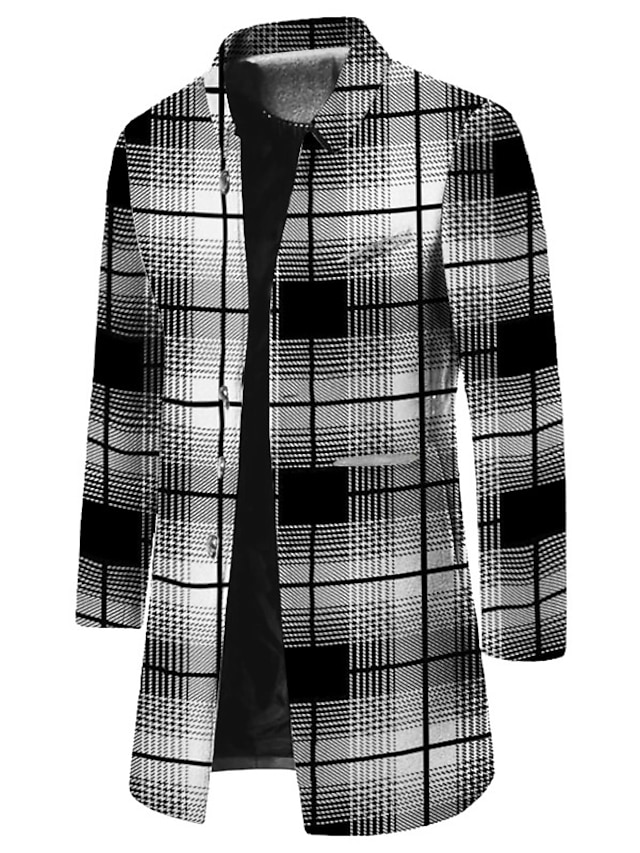 Plaid Business Casual Men's Coat Work Wear to work Going out Fall ...
